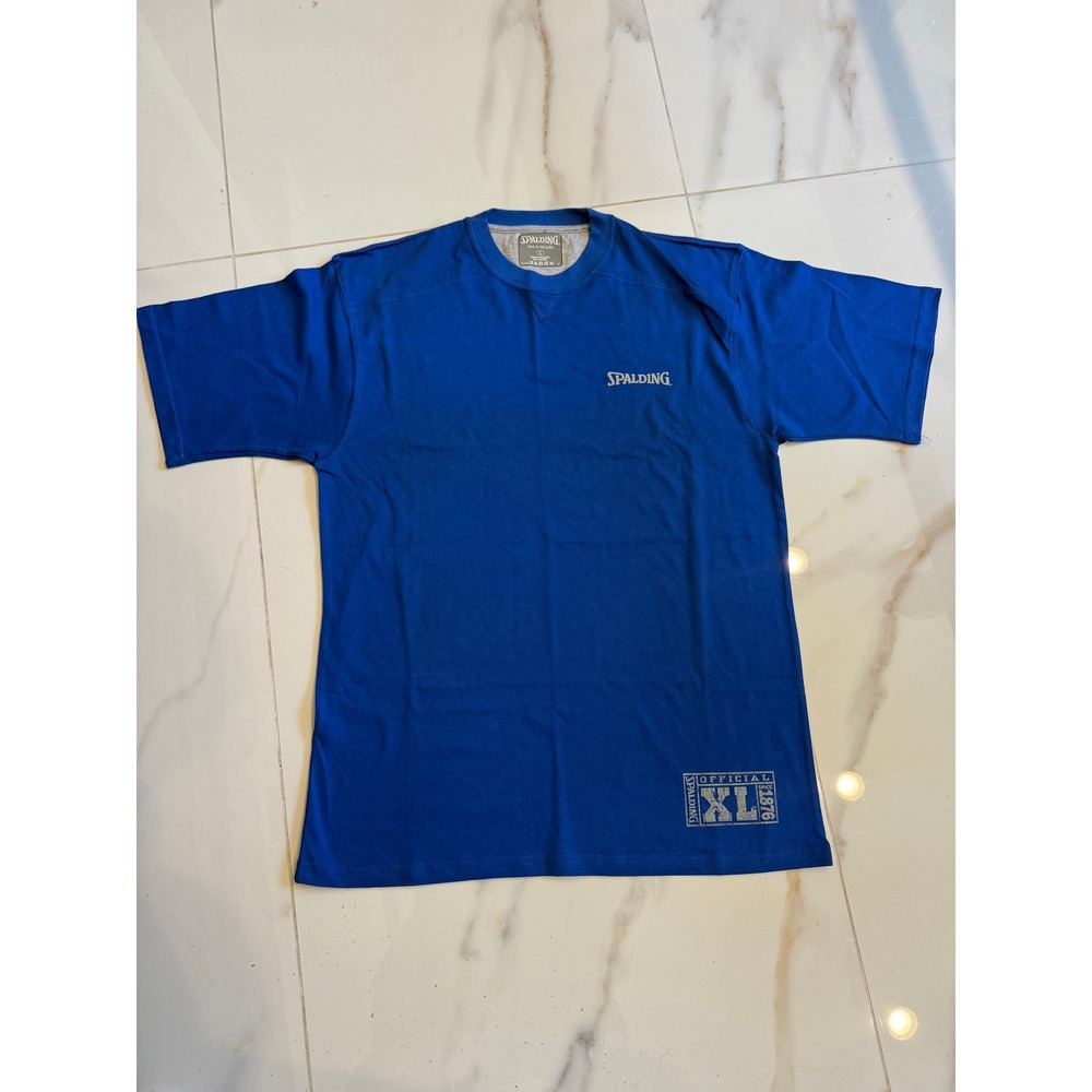 Spalding Mens Royal Blue Short Sleeve Athletic Graphic T-Shirt XL V-Stitch Crew